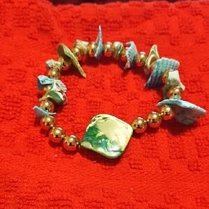 Gold and Green Beaded Bracelet